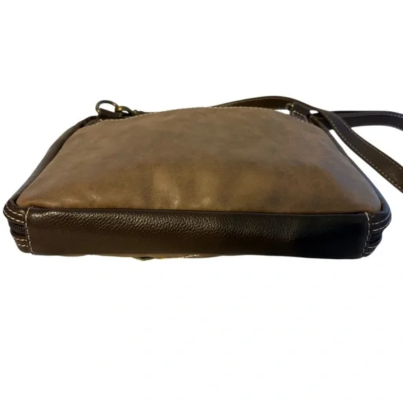 Chala Companion Organizer Brown Sunflower Vegan Leather Crossbody Bag - Picture 3 of 6